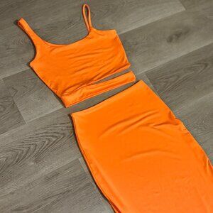 Sexy Spaghetti Strap Dress Sleeveless Bodycon Midi Tight Orange